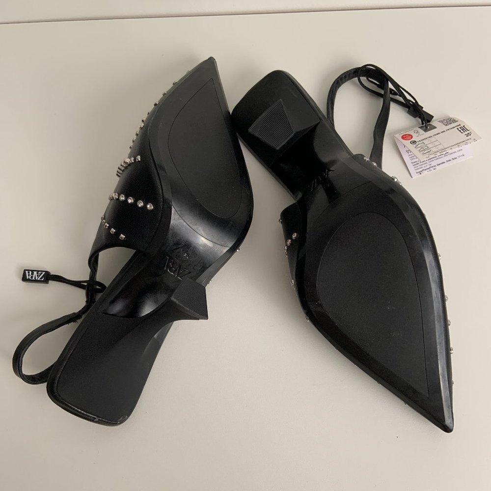 Zara Sexy Edgy Studded Sling Back Heels Black Size 36 - Picture 10 of 11